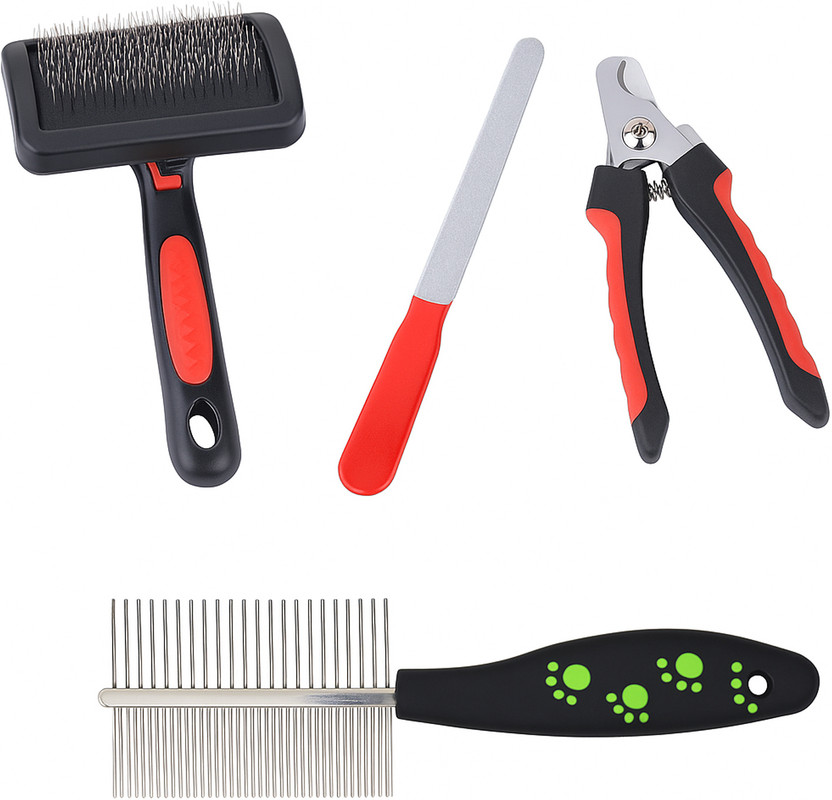Jainsons Pet Products 4-in-1 Pet Grooming Kit for Dogs & Cats – Brush, Clipper, Comb & Nail File Slicker Brushes for  Dog