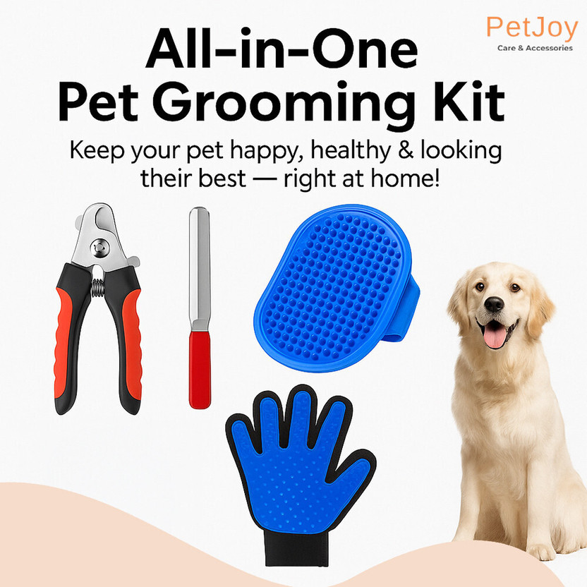 PetJoy Pet Grooming Kit, Combo of 4-Nail Cutter, filer, Gloves, Palm Glove(Multicolor) Plain/ Bristle Brushes for  Dog, Cat, Rabbit, Hamster