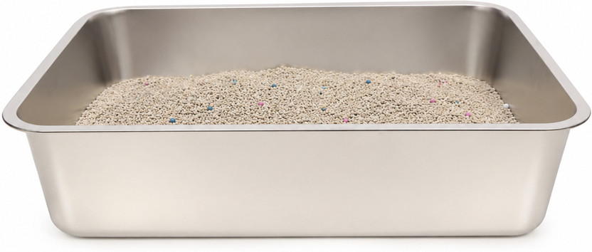 Macushla Stainless Steel Cat Litter Box Large Open Tray 60 * 40 * 15 cms Hard Crate Pet Crate