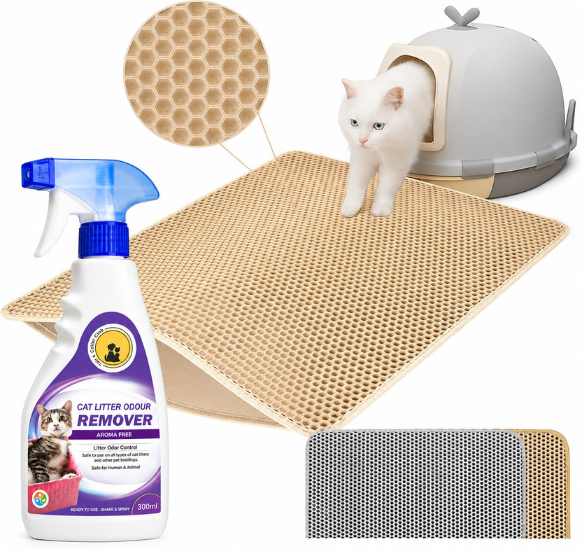 Tail & Collar Club Cat Litter Mat (Beige) with Odour Eliminator Spray Deodorizer(300 ml, Pack of 1)