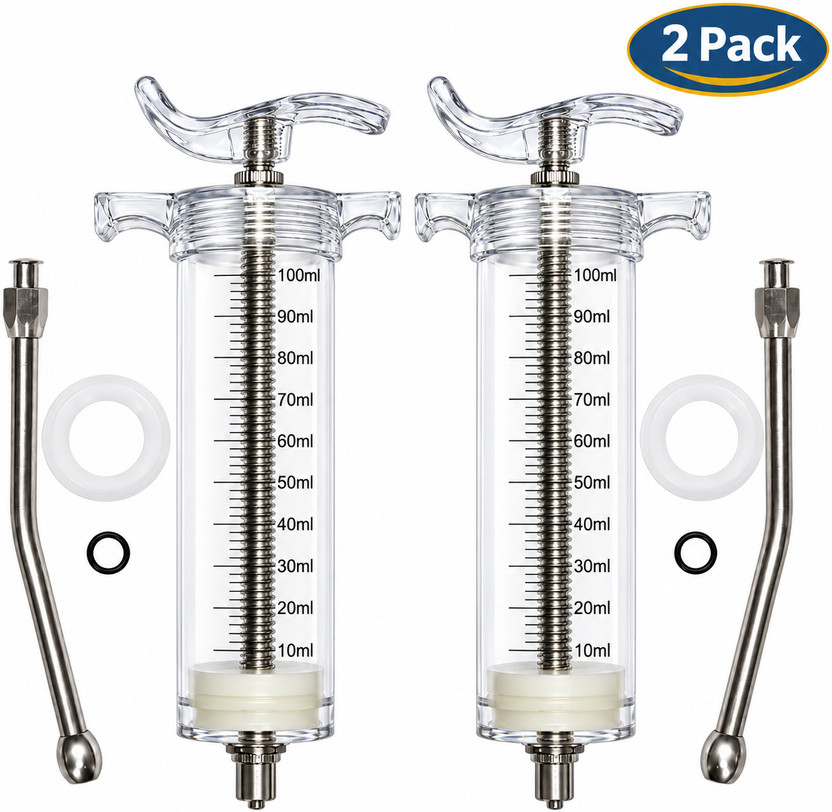 ApexLoom 100ml Livestock Syringe with Nozzle – Multipurpose Feeding & Medical Syringe Pet First Aid Kit(2 Pieces)