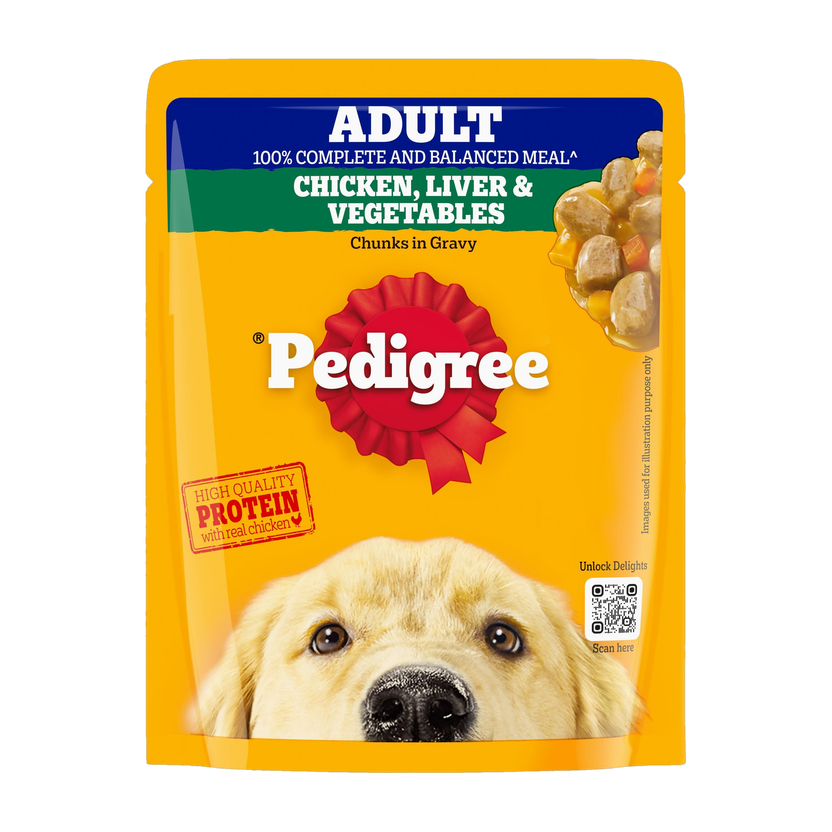 PEDIGREE Adult , Grilled Liver Chunks Flavour in Gravy with Vegetables, Chicken 70 g Wet Adult Dog Food
