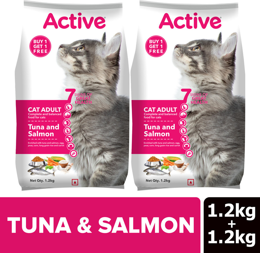 Active Buy 1 Get 1 Tuna And Salmon 2.4 kg (2x1.2 kg) Dry Adult Cat Food