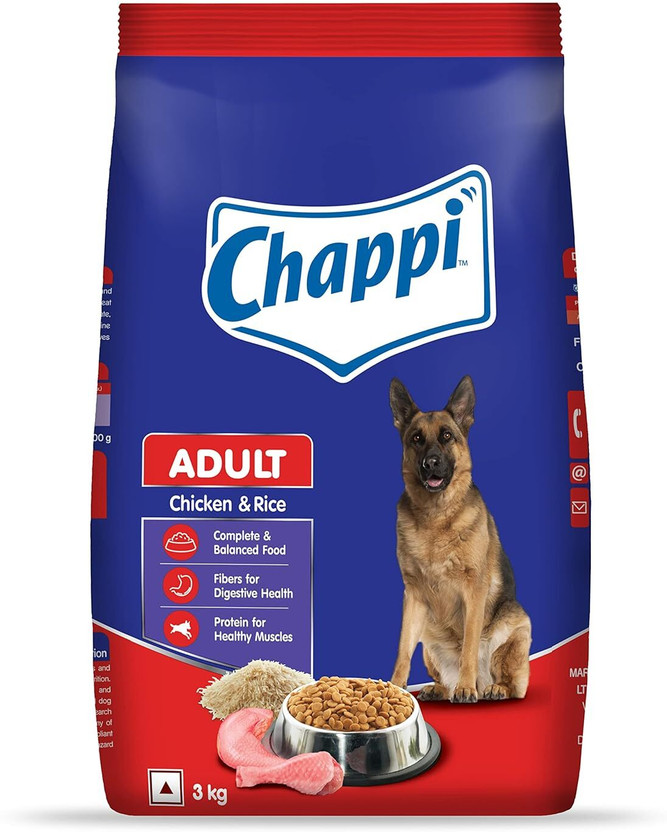PEDIGREE Chappi Adult Dog Food, Chicken & Rice, Complete & Balanced Food for Adult Dogs Chicken 3 kg Dry Adult, Senior Dog Food
