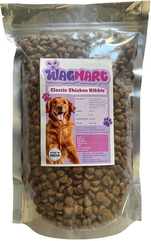 wagmart Classic Chicken Kibbles, 100 % Organic Dog food Kibbles 400-GM Chicken 0.4 kg Dry All Life Stages Dog Food