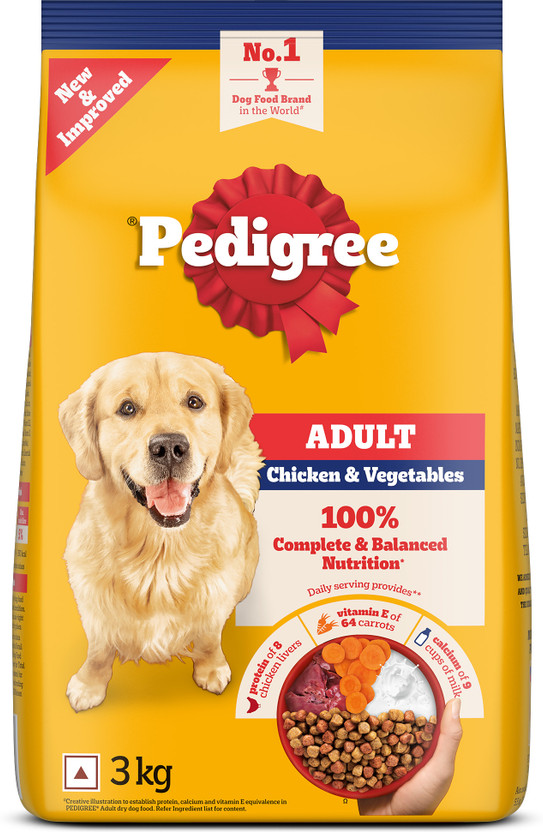 PEDIGREE 100% Nutrition Chicken, Vegetable 3 kg Dry Adult Dog Food
