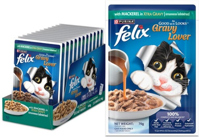 purina Purina Felix Gravy Lovers Wet Cat Food for Adult Cats Pack of 12, 70gm Mackerel 0.07 kg (12x0.01 kg) Wet Adult Cat Food