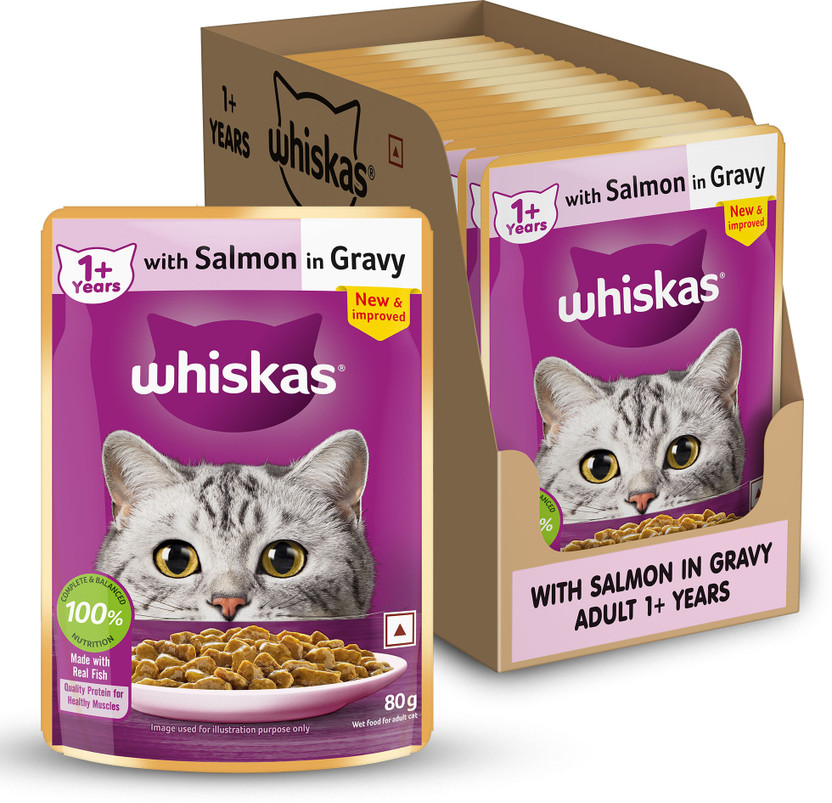 Whiskas (1+ Years) Salmon 1.12 kg (14x0.08 kg) Wet Adult Cat Food