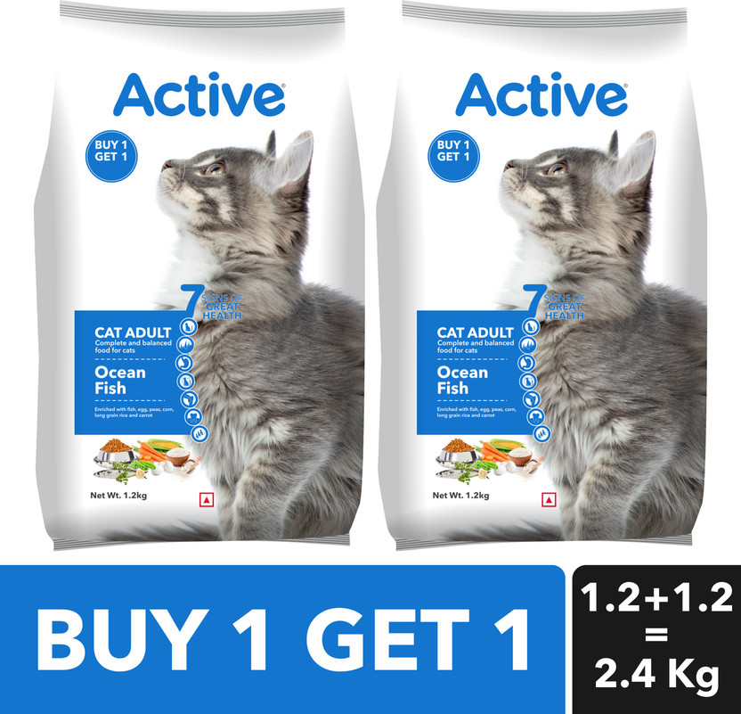 Active Buy 1 Get 1 ,Ocean Fish 2.4 kg (2x1.2 kg) Dry Adult Cat Food