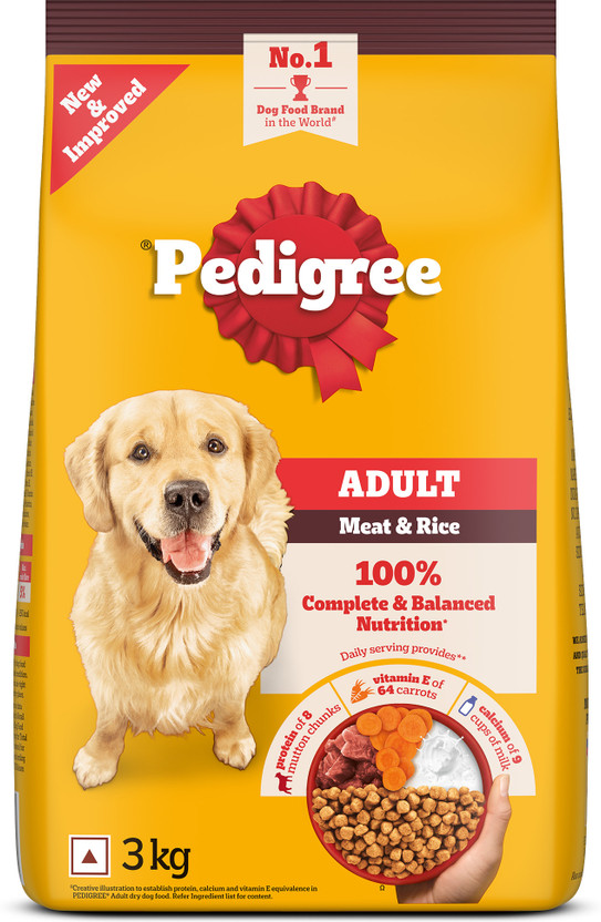 PEDIGREE 100% Nutrition Meat, Rice 3 kg Dry Adult Dog Food