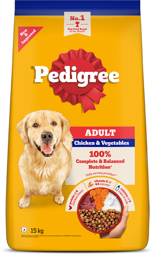 PEDIGREE 100% Nutrition Chicken, Vegetable 15 kg Dry Adult Dog Food