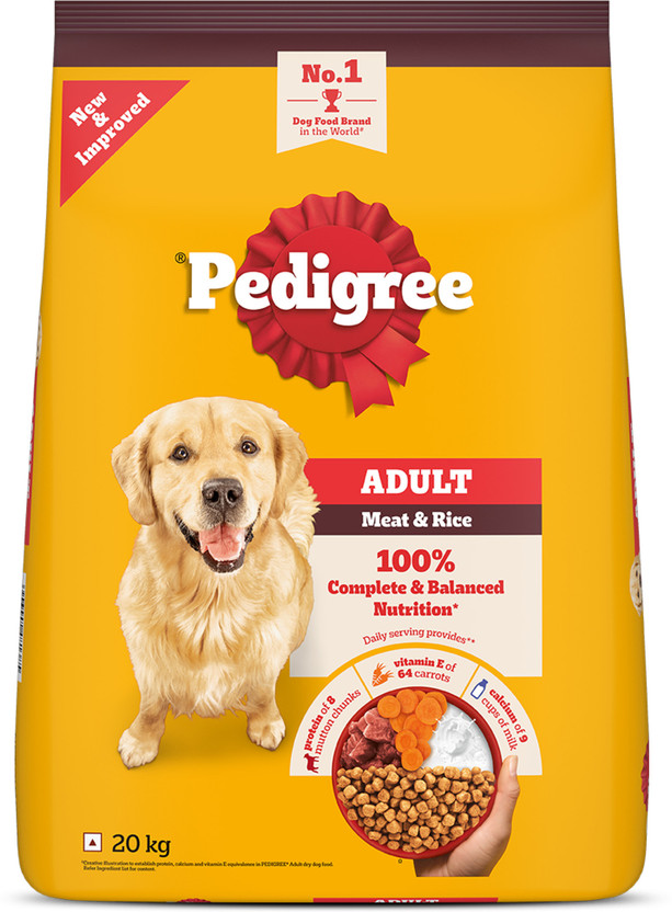 PEDIGREE 100% Nutrition Meat, Rice 20 kg Dry Adult Dog Food