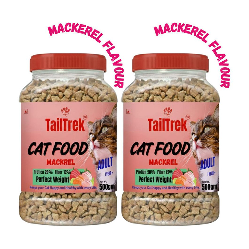 TailTrek Adult Cat Food with Mackerel Flavour, 500g X2 Mackerel 1 kg (2x0.5 kg) Dry Adult Cat Food