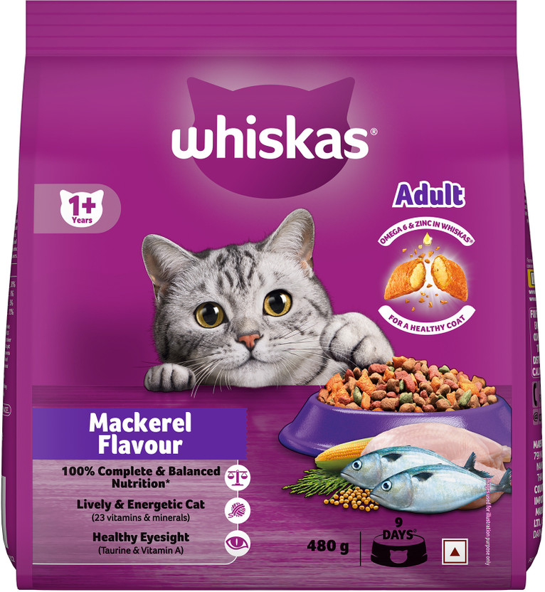 Whiskas (1+ Years) Mackerel 0.48 kg Dry Adult Cat Food