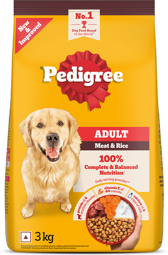 PEDIGREE 100% Nutrition Meat, Rice 3 kg Dry Adult Dog Food