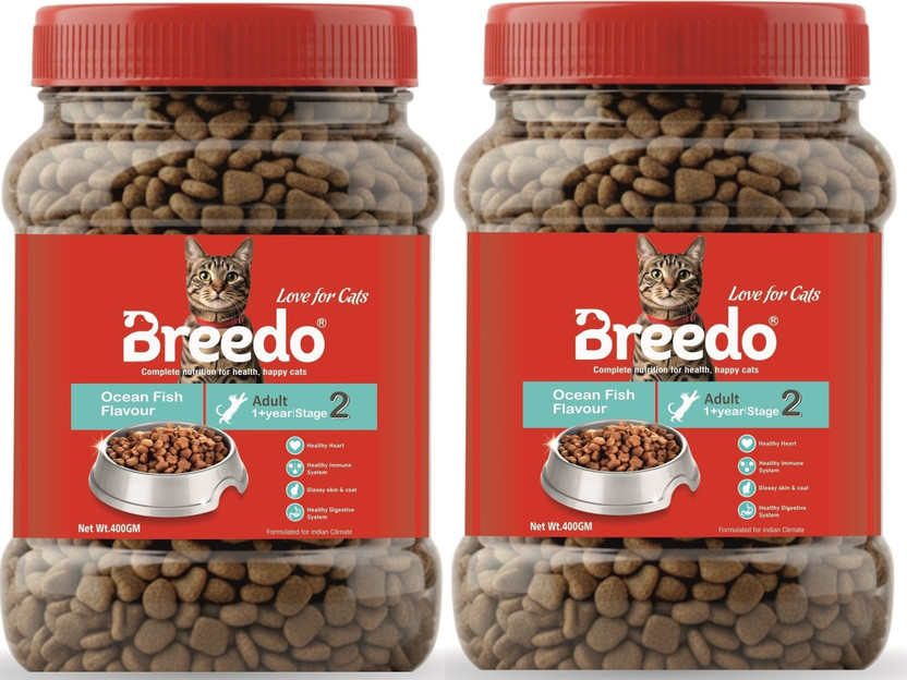 Breedo Breedo Buy 1 Get 1,Ocean Fish Flavour Adult Dry Cat Food 0.800g(0.400g+0.400g) Fish 0.8 kg Dry Adult Cat Food - Flipkart Deal