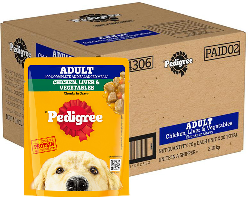 PEDIGREE Gravy Chicken, Liver Chunks, Vegetable 2.1 kg (30x0.07 kg) Wet Adult Dog Food