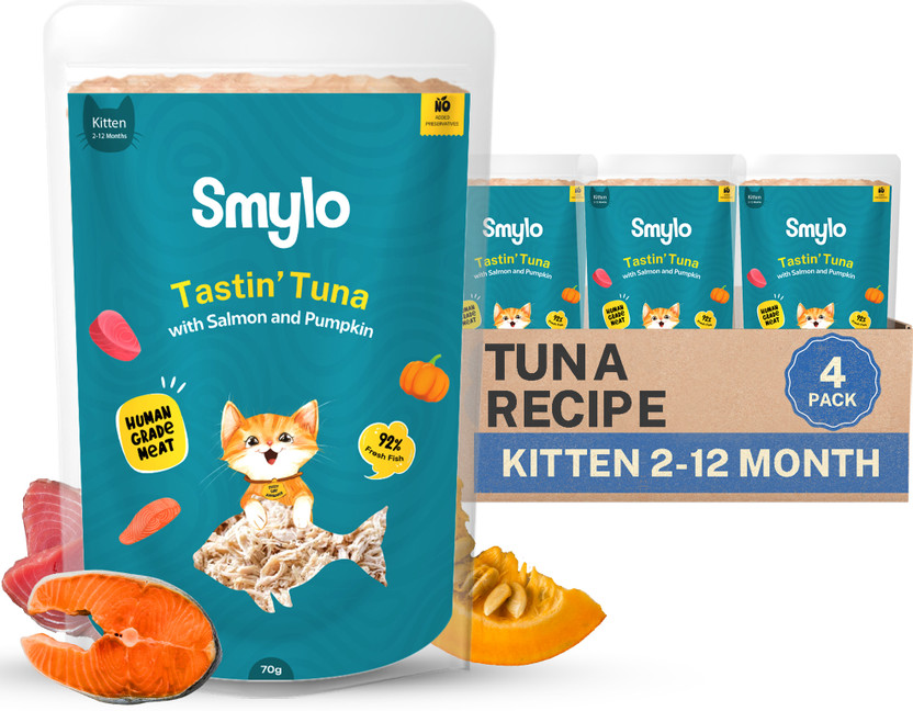 Smylo Natural Healthy Wet Kitten Food (2-12 Months) Tuna, Salmon 0.28 kg (4x0.07 kg) Wet Young Cat Food
