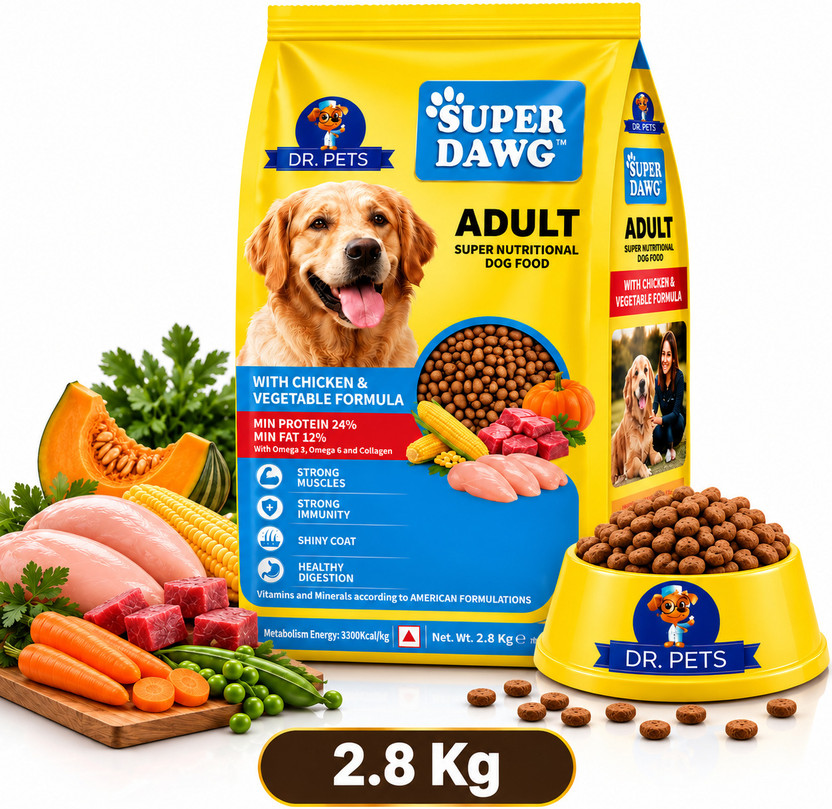 Dr.pets Super Dawg Adult Dry Dog Food Chicken & Vegetable Formula Chicken 2.8 kg Dry Adult, Senior Dog Food