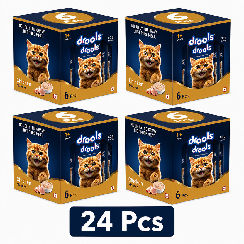 Drools Adult Cat Chicken Wet Food Mousse Gravy, Pack of 24 Chicken 1.92 kg (24x0.08 kg) Wet Adult Cat Food