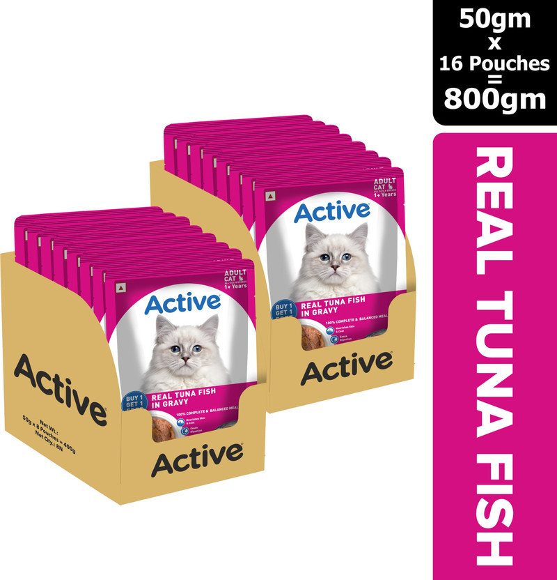 Active Twin pack (50g x 16) 16 Pouches in Gravy, Real Tuna 0.8 kg (16x0.05 kg) Wet Adult Cat Food