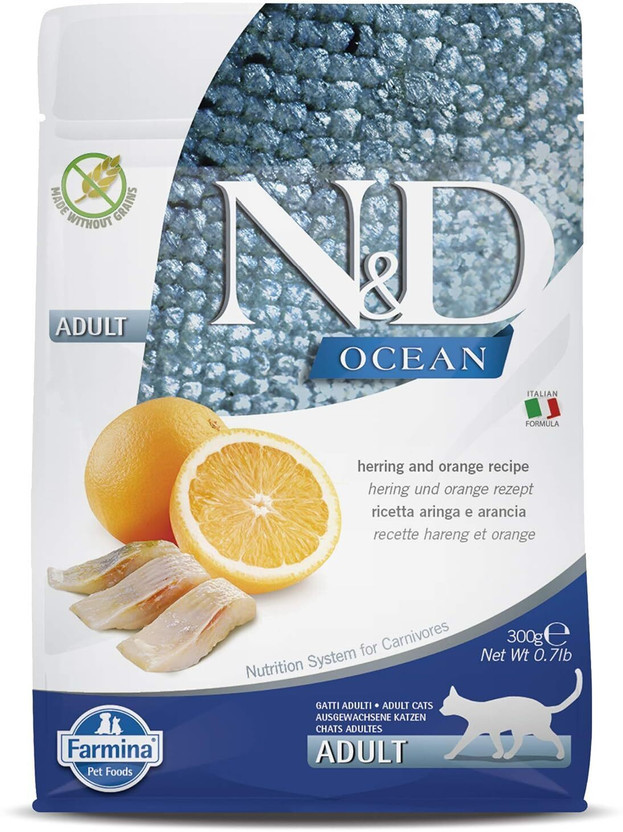 Farmina Grain Free Ocean Herring & Orange Adult Dry Cat Food - 300 gm Fish 0.3 kg Dry Adult Cat Food