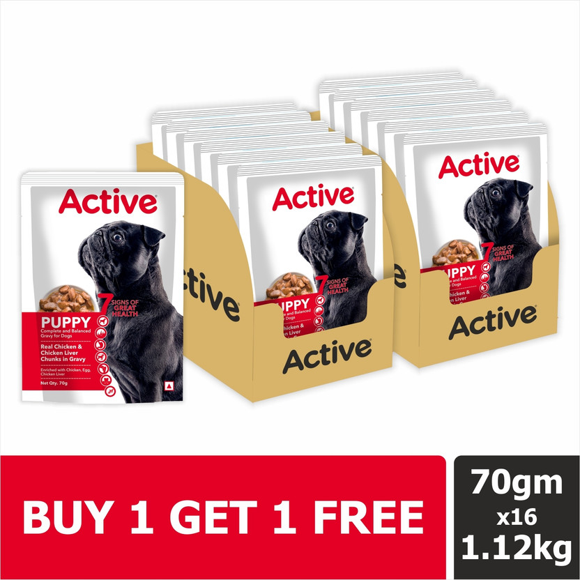 Active Gravy (16X 70g ) Chicken Liver Chunks and Real Chicken 1.12 kg (16x0.07 kg) Wet Young Dog Food