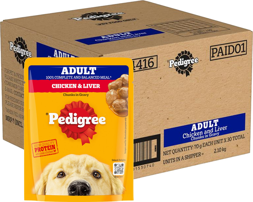 PEDIGREE Gravy Chicken, Liver Chunks 2.1 kg (30x0.07 kg) Wet Adult Dog Food