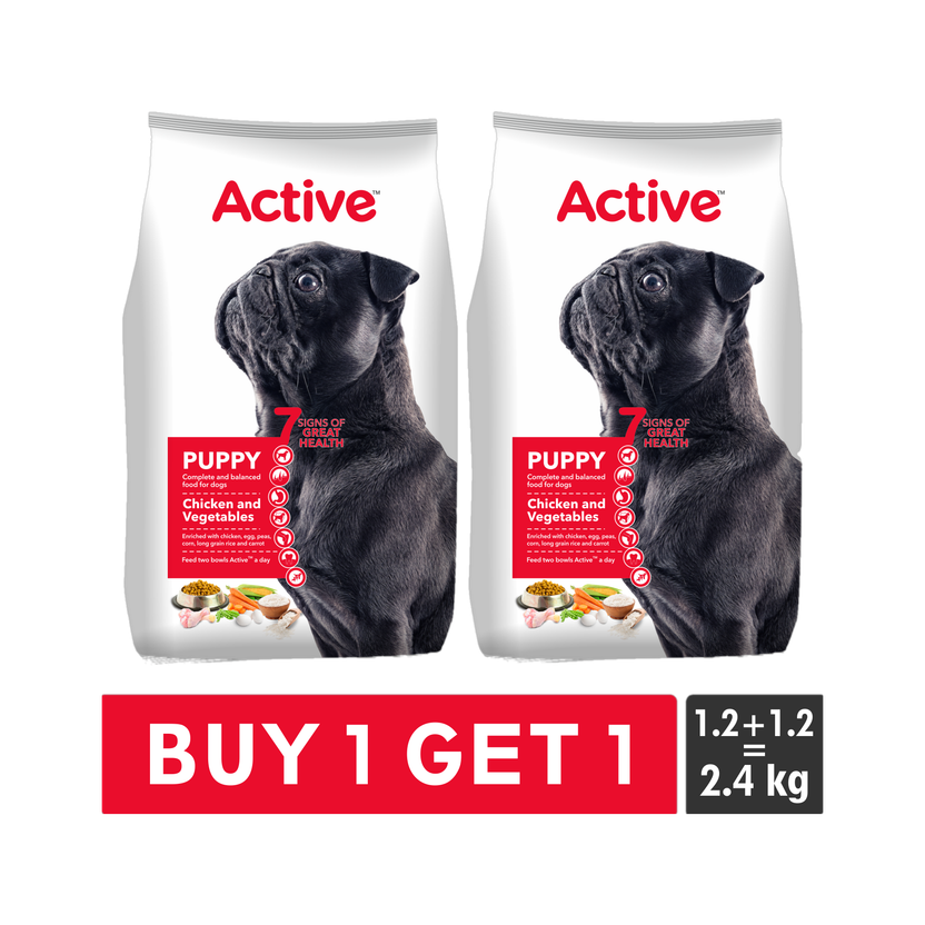 Active (2x1.2kg) , Chicken and Vegetable 2.4 kg (2x1.2 kg) Dry Young Dog Food