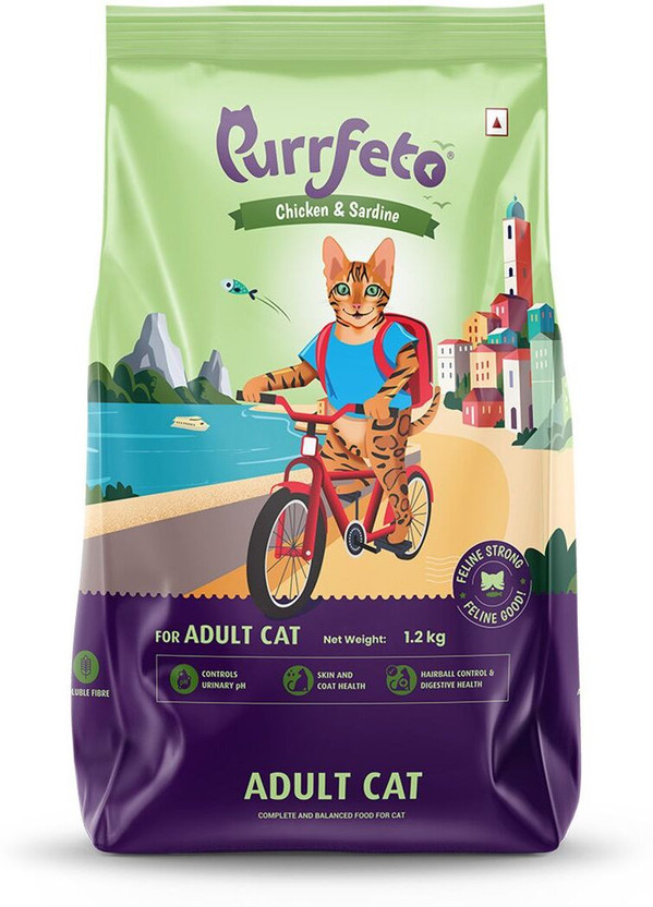 Purrfeto dry adult cat food chicken & sardine 1.2 Kg | 40% reduction in UTD Fish 1.2 kg Dry Adult Cat Food
