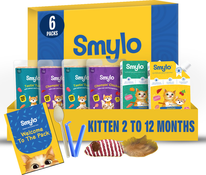 Smylo Natural Healthy Wet Kitten Food Trial Box with Chicken & Fish Broth Chicken, Tuna, Liver 0.48 kg (6x0.08 kg) Wet Young Kitten Food