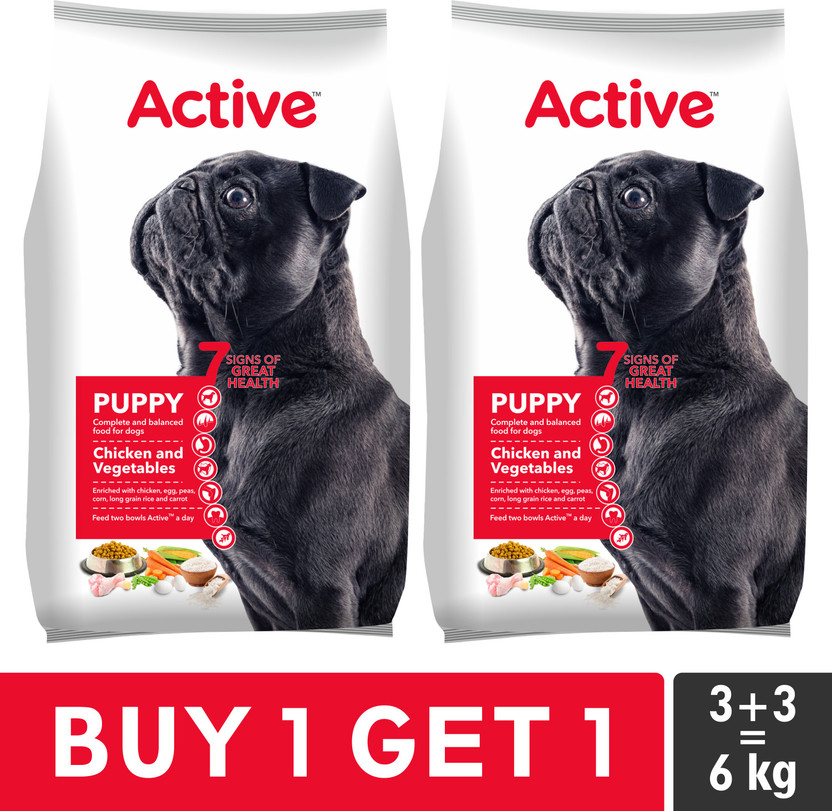 Active Buy 1 Get 1 (2x3 kg) Chicken & Vegetable 6 kg (2x3 kg) Dry Young Dog Food