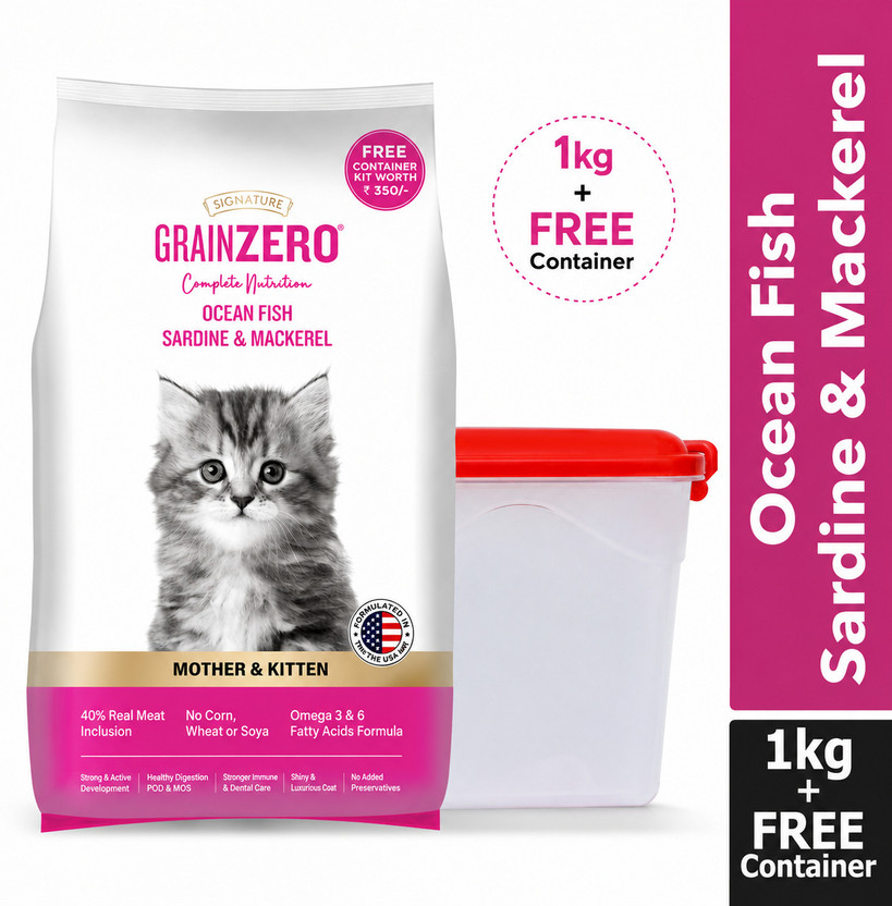 Grain Zero Kitten Dry Cat Food 1.2kg | Nourishes Skin & Fur | Hairball Control Fish, Mackerel 1.2 kg Dry Senior, Adult Cat Food