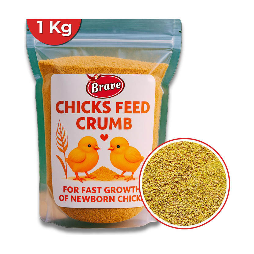 Brave Baby Chicks Feed Chicken Pellet Feed 1Kg Packet, for Fast Growthin of Chicks Chicken 1 kg Dry Adult, New Born, Senior, Young Bird Food