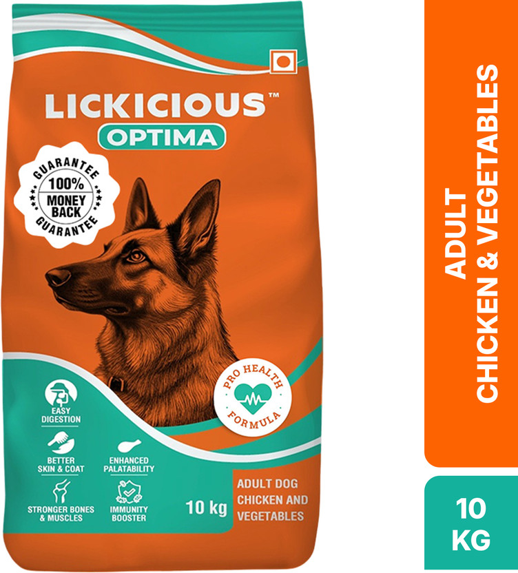 LICKICIOUS Optima Dog Food | Nutrition For Dogs | Great Taste & Easy Digestion | Chicken, Vegetable 10 kg Dry Adult Dog Food
