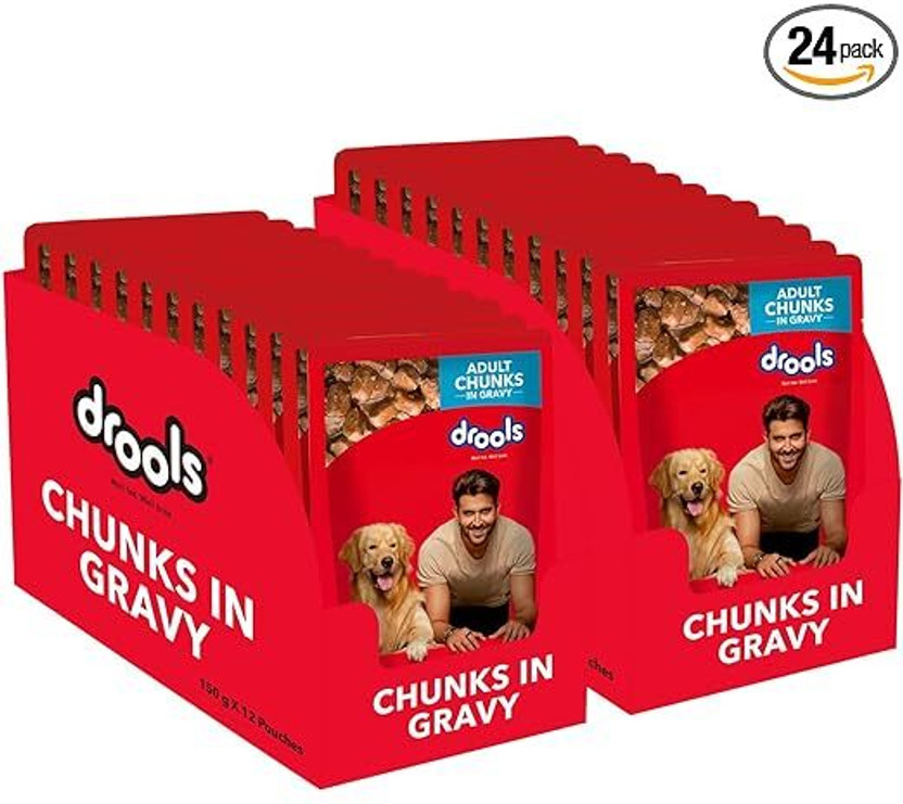 Drools Chunks in gravy for Adult - Chicken Liver and Real Chicken 3.6 kg (24x0.15 kg) Wet Adult Dog Food