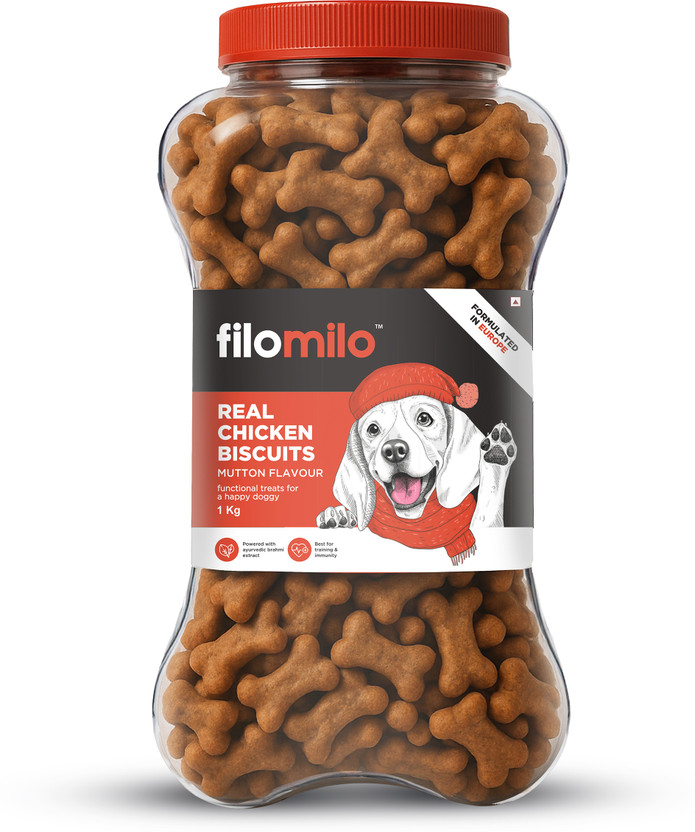 Filomilo Real Chicken Dog Biscuits With Ayurvedic Brahmi Extract Mutton 1 kg Dry Adult Dog Food