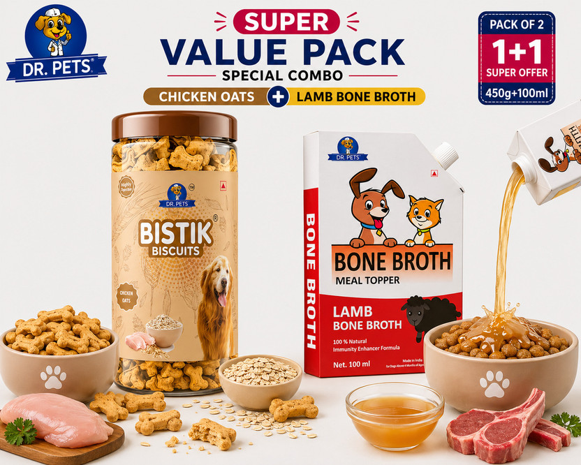 Dr.pets Dog Food & Treat Combo – Bistik Chicken Oats + Lamb Bone Broth Oats 550 g (2x275 g) Wet Adult, Senior, New Born, Young Dog Food