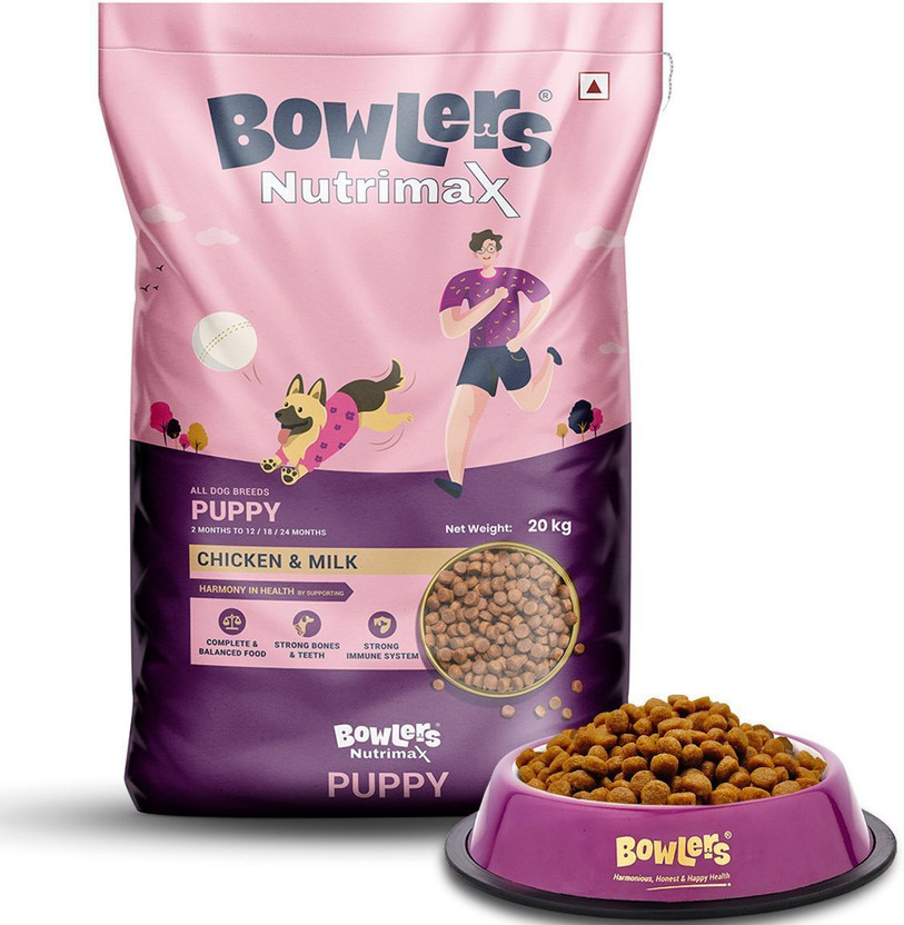 Bowlers Nutrimax Dry Dog Food Puppy Chicken & Milk 20 Kg | Stronger and sharper puppies Chicken 20 kg Dry Adult Dog Food