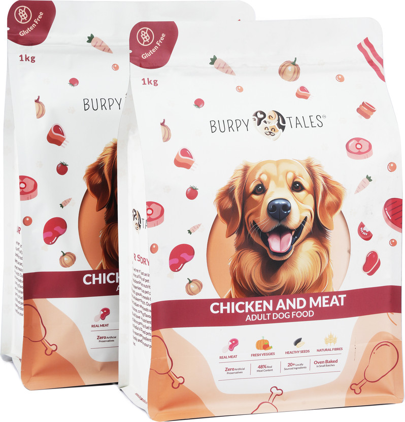 Burpy Tales Adult Dog Food 2KG - Baked Chicken and Meat Kibble for All Breeds Chicken 2 kg (2x1 kg) Dry Adult Dog Food