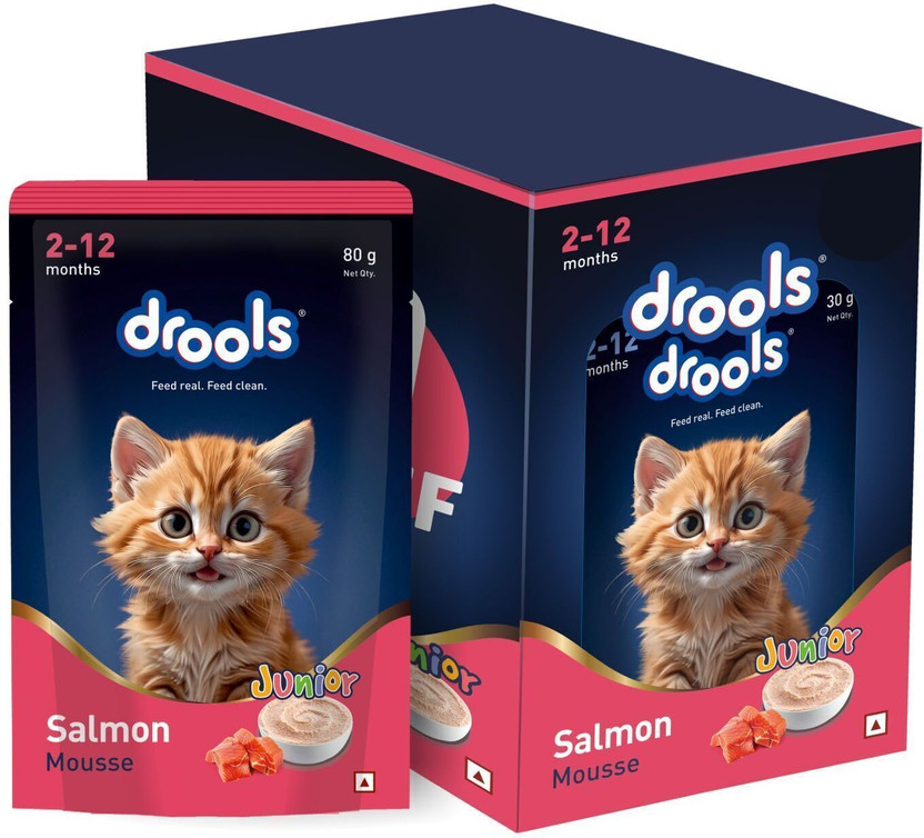 Drools Mousse For Kitten Cats Salmon 0.4 kg (5x0.08 kg) Wet Young Cat Food