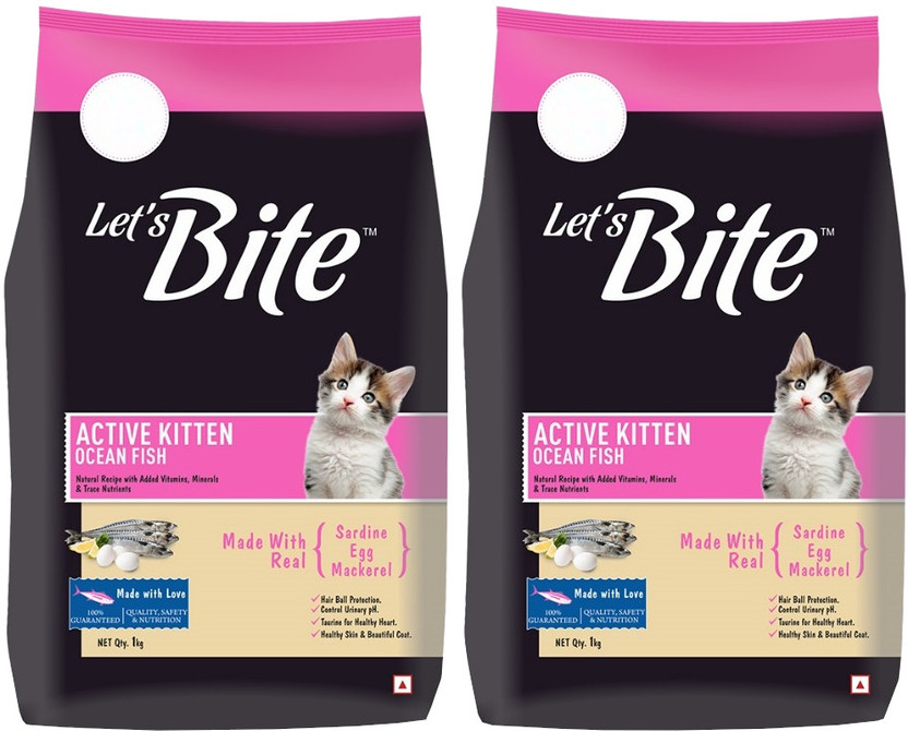 Let's bite Buy 1 get 1 , Active Kitten Ocean Fish 2 Kg (2x1 Kg) Dry Young Cat Food