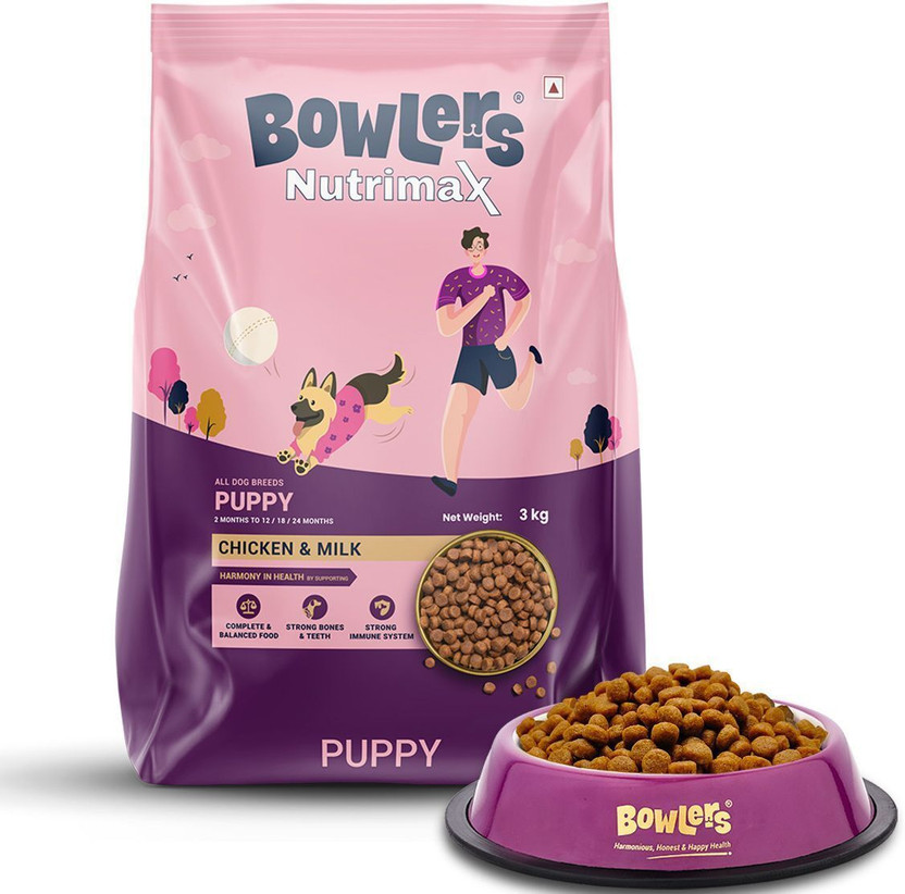 Bowlers Nutrimax Dry Dog Food Puppy Chicken & Milk 3 Kg | Stronger and sharper puppies Chicken 3 kg Dry Adult Dog Food