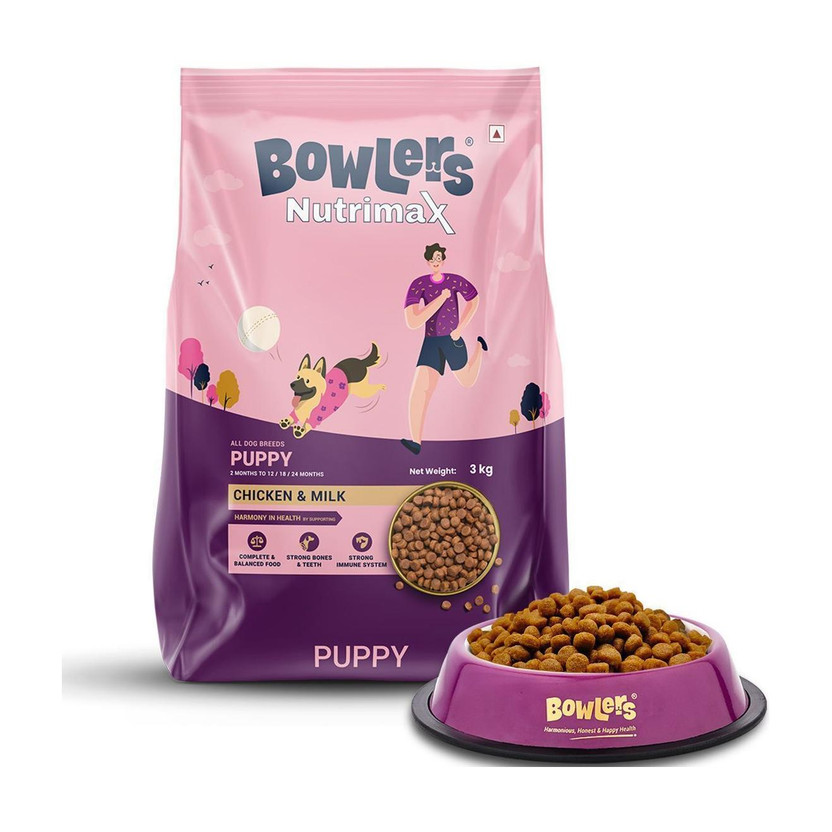 Bowlers Nutrimax Dry Dog Food Puppy Chicken & Milk 3 Kg | Stronger and sharper puppies Chicken 3 kg Dry Adult Dog Food
