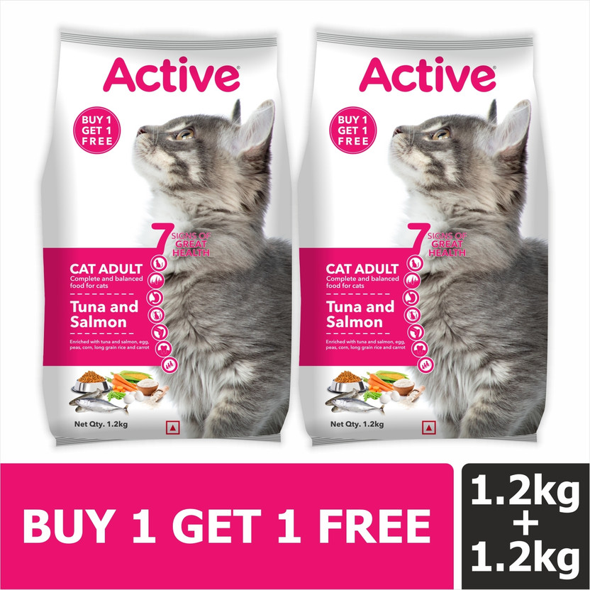 Active Buy 1 Get 1 Tuna And Salmon 2.4 kg (2x1.2 kg) Dry Adult Cat Food