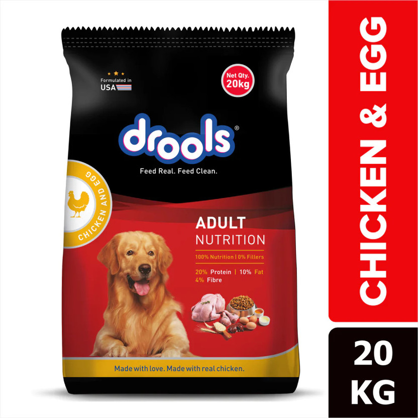 Drools Drools Chicken and Egg Adult Dog Dry Food, 20Kg Chicken, Egg 20 kg Dry Adult Dog Food
