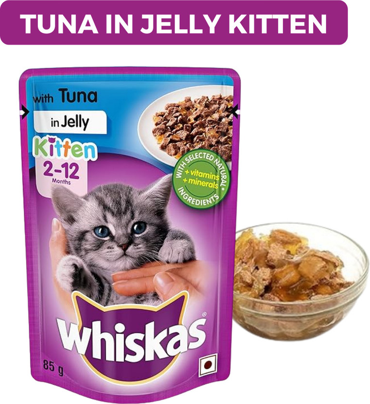 Whiskas Wet Food For Kittens (2-12 Months), Tuna in Jelly, Pack of 12 Tuna 1.2 kg (12x0.1 kg) Wet Young Cat Food