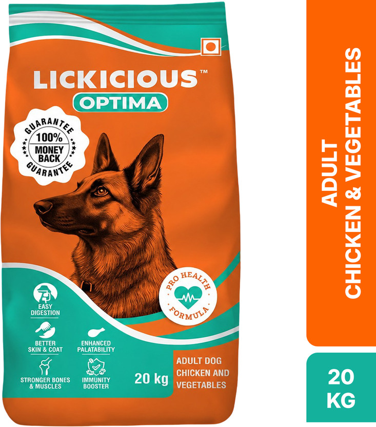 LICKICIOUS Optima Dog Food | Complete & Balanced Nutrition | Great Taste & Easy Digestion | Chicken, Vegetable 20 kg (2x10 kg) Dry Adult Dog Food
