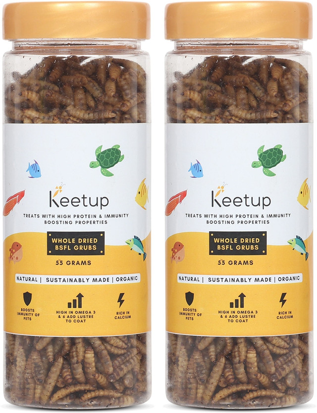 Keetup Dried Black Soldier Fly Larvae - Food for Arowana, Oscar & Carnivorous Fishes 0.11 kg (2x0.06 kg) Dry Adult, Young, New Born Fish Food