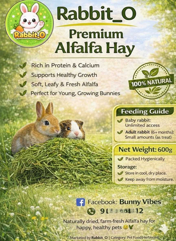 Rabbit_O Rabbit_O Alfalfa Hay-0.4kg for Rabbit | Guinea Pig & Hamster | 0.6 kg Dry Young, New Born Rabbit Food